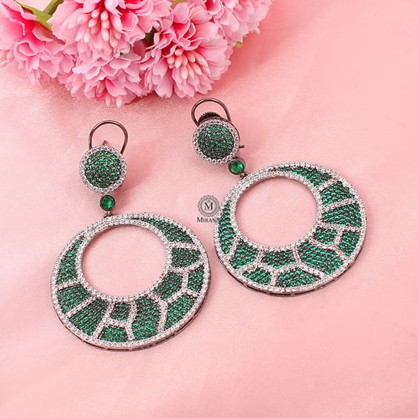 Jiya Emerald Green CZ Designer Earrings