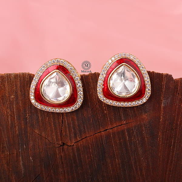 Jasmira Red Polki Small Studs