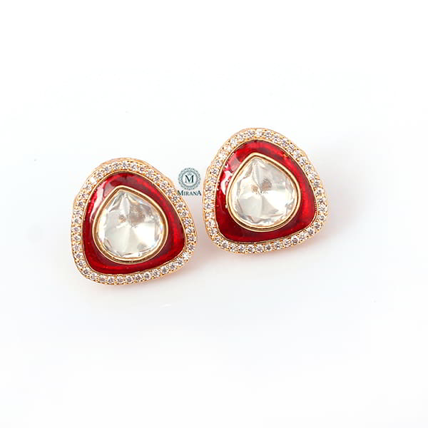 Jasmira Red Polki Small Studs