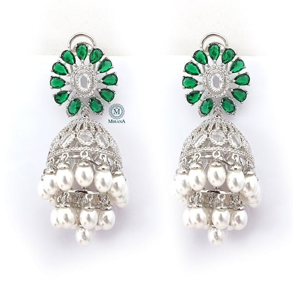 Jazzy Emerald Green CZ Jhumkas