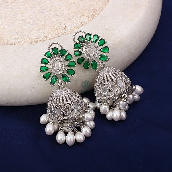 Jazzy Emerald Green CZ Jhumkas