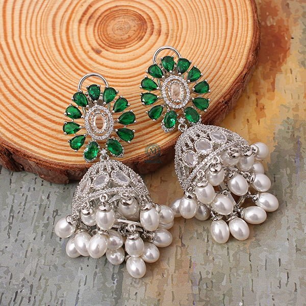 Jazzy Emerald Green CZ Jhumkas