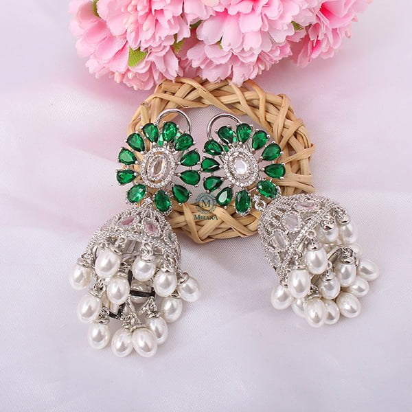 Jazzy Emerald Green CZ Jhumkas