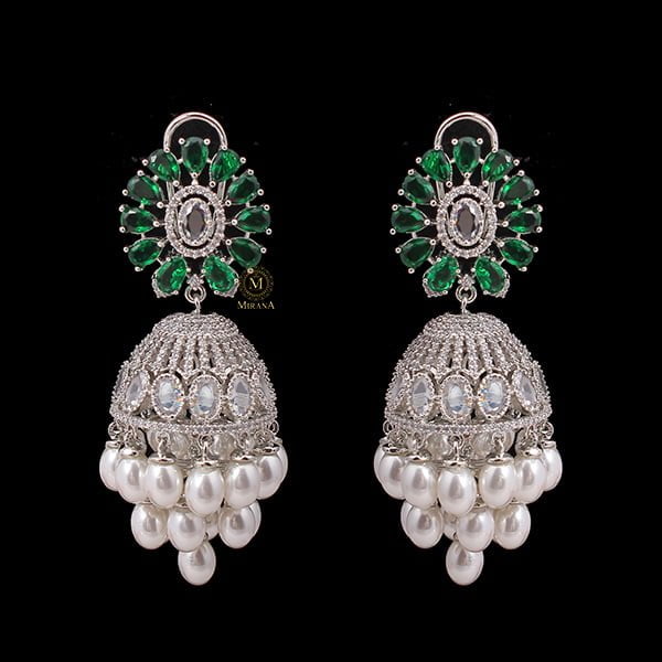 Jazzy Emerald Green CZ Jhumkas