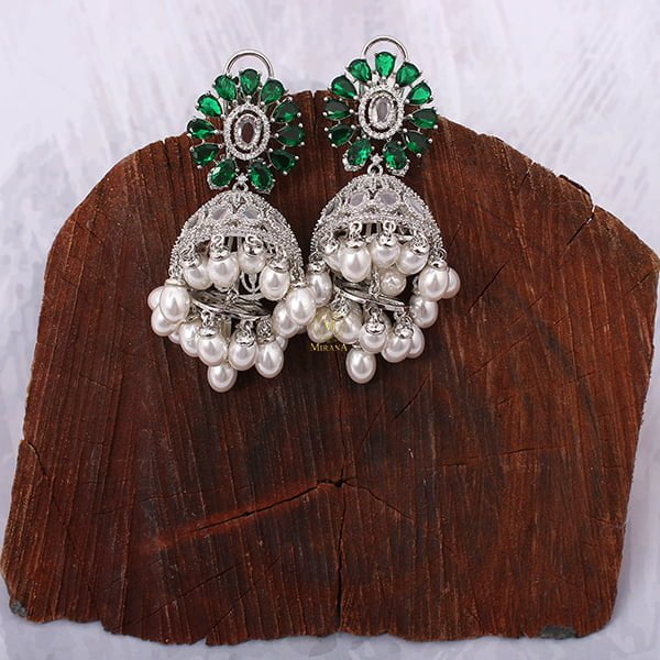 Jazzy Emerald Green CZ Jhumkas