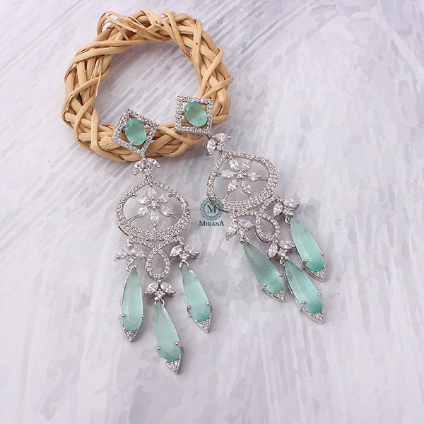 Hanna Pastel Green CZ Designer Earrings