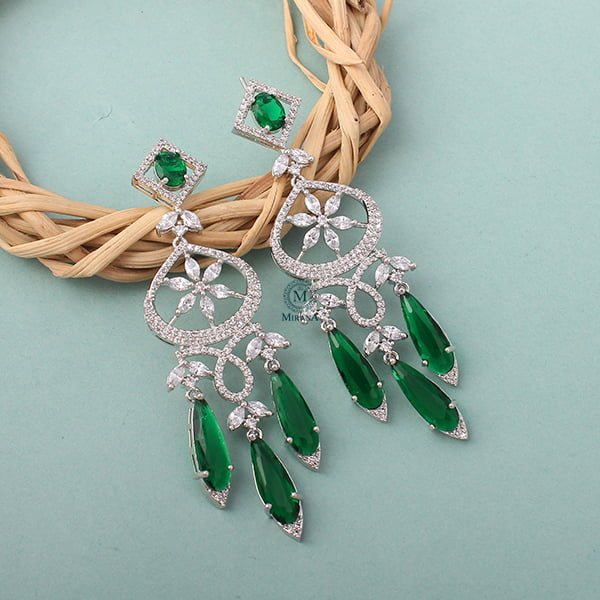 Hanna Emerald Green CZ Designer Earrings