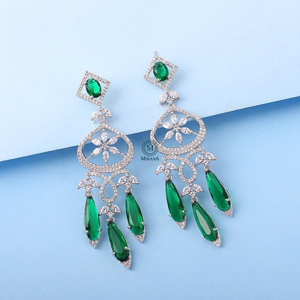 Hanna Emerald Green CZ Designer Earrings