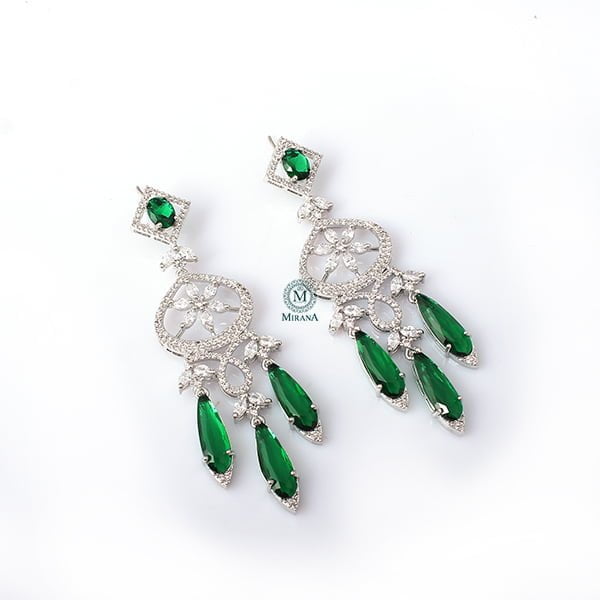 Hanna Emerald Green CZ Designer Earrings