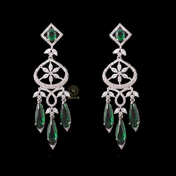 Hanna Emerald Green CZ Designer Earrings