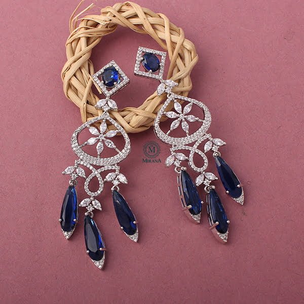 Hanna Sapphire Blue CZ Designer Earrings