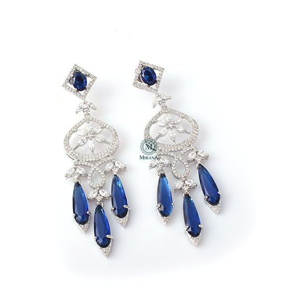 Hanna Sapphire Blue CZ Designer Earrings