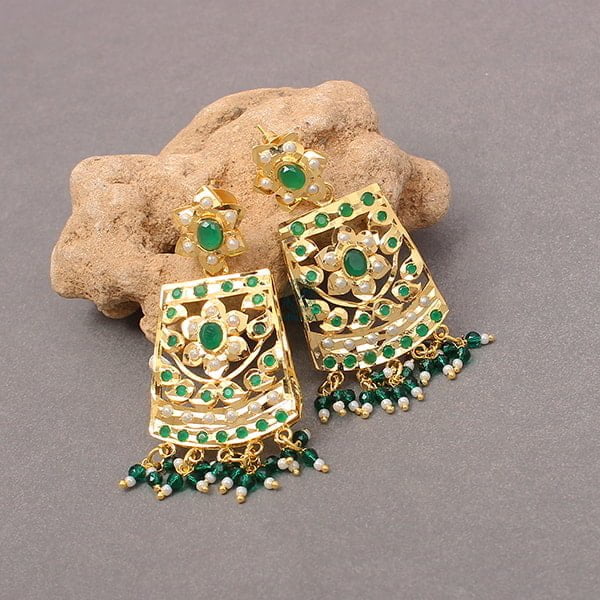 Rajwadi Green Coloured Earrings