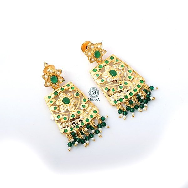 Rajwadi Green Coloured Earrings