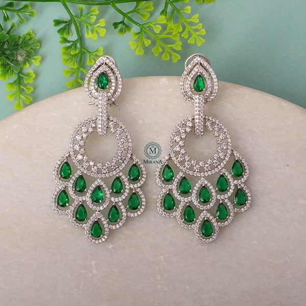 Nihara Peacock Feather Emerald Green Colour Earrings