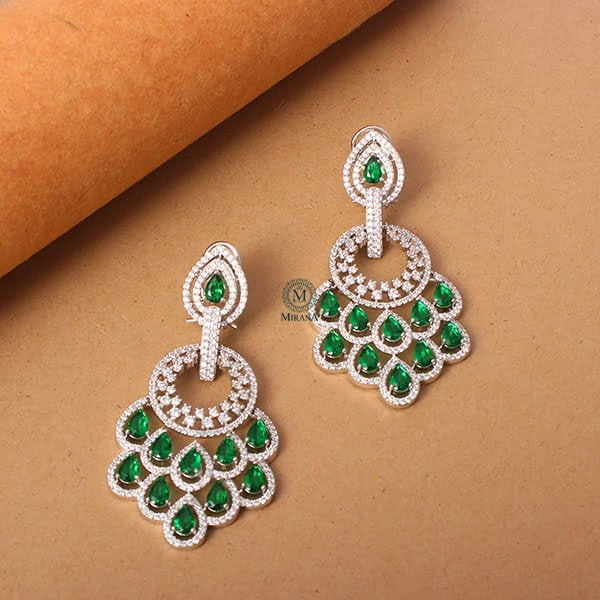 Nihara Peacock Feather Emerald Green Colour Earrings