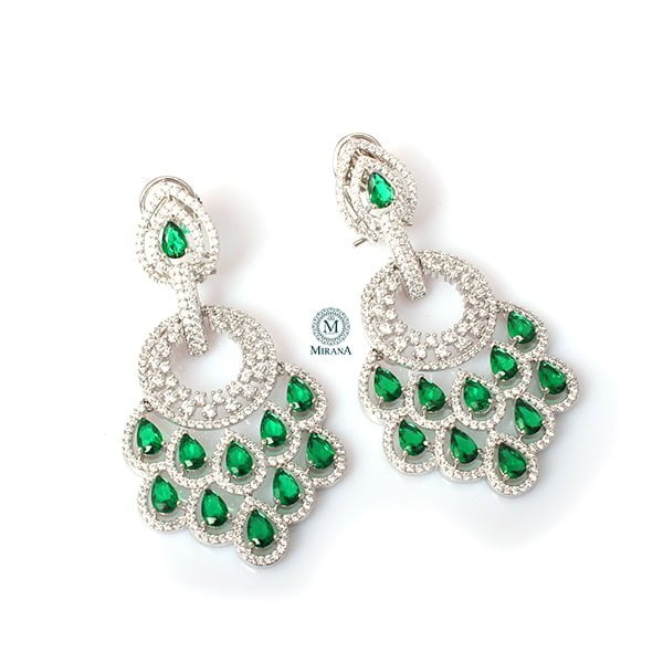 Nihara Peacock Feather Emerald Green Colour Earrings