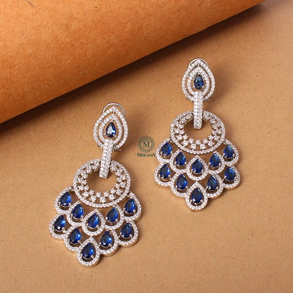 Nihara Peacock Feather Sapphire Blue Colour Earrings