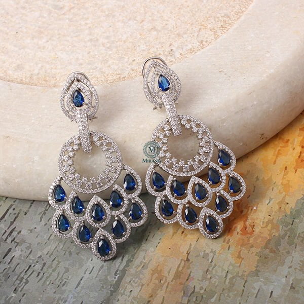 Nihara Peacock Feather Sapphire Blue Colour Earrings