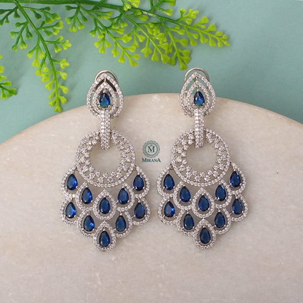 Nihara Peacock Feather Sapphire Blue Colour Earrings