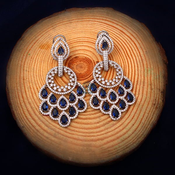 Nihara Peacock Feather Sapphire Blue Colour Earrings