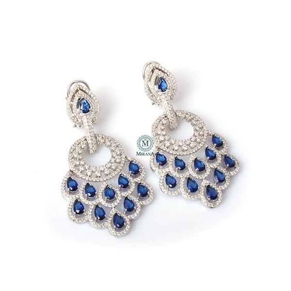 Nihara Peacock Feather Sapphire Blue Colour Earrings