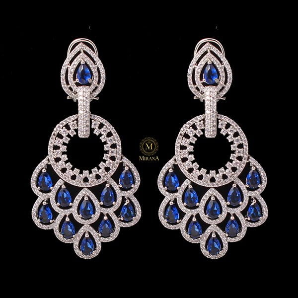 Nihara Peacock Feather Sapphire Blue Colour Earrings