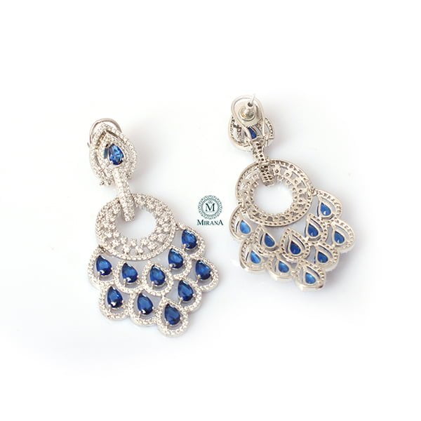 Nihara Peacock Feather Sapphire Blue Colour Earrings