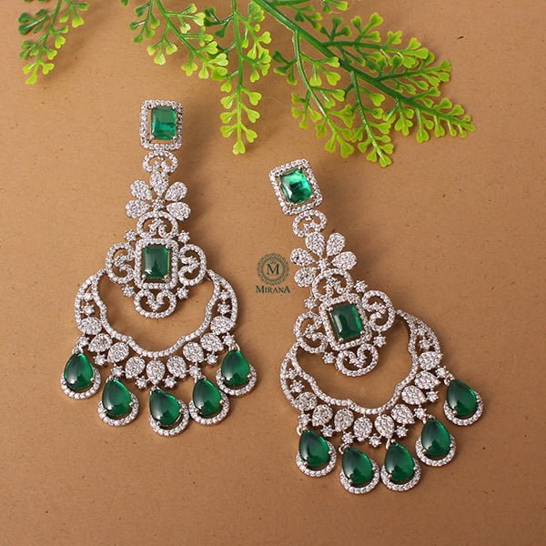 Florence Emerald Green CZ Designer Earrings