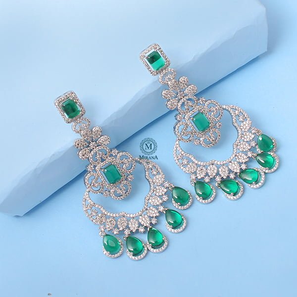 Florence Emerald Green CZ Designer Earrings