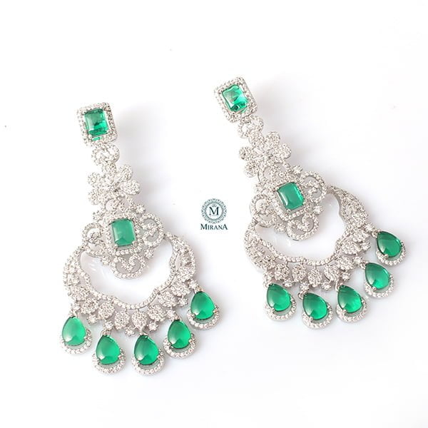 Florence Emerald Green CZ Designer Earrings