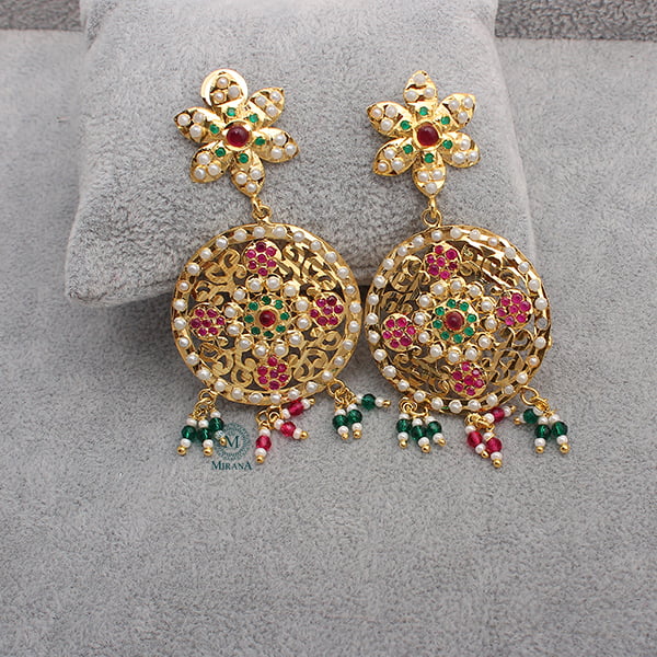 Rajwadi Ruby Green Jadau Earrings