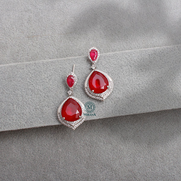 Aliza Ruby CZ  Designer Earrings