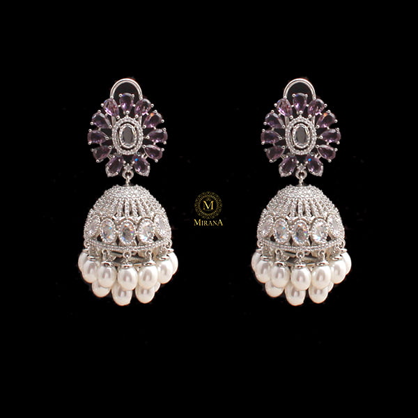 Jazzy Lavender Pearl CZ Designer Jhumkas