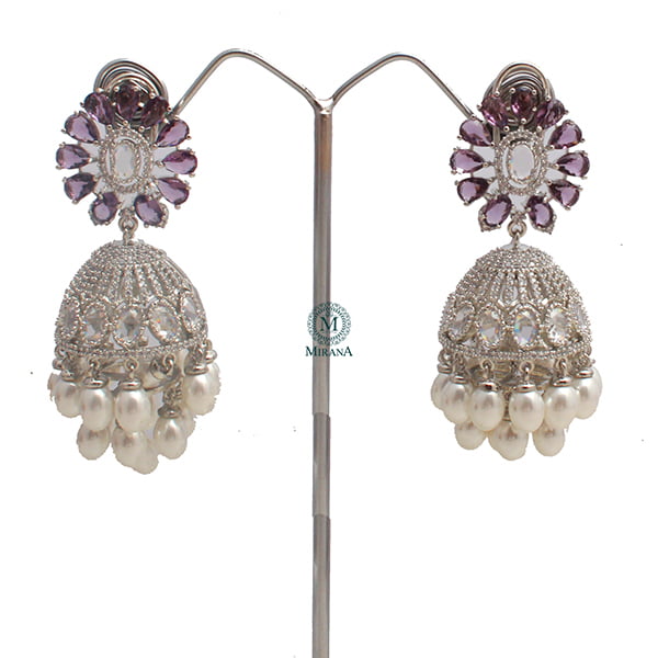 Jazzy Lavender Pearl CZ Designer Jhumkas