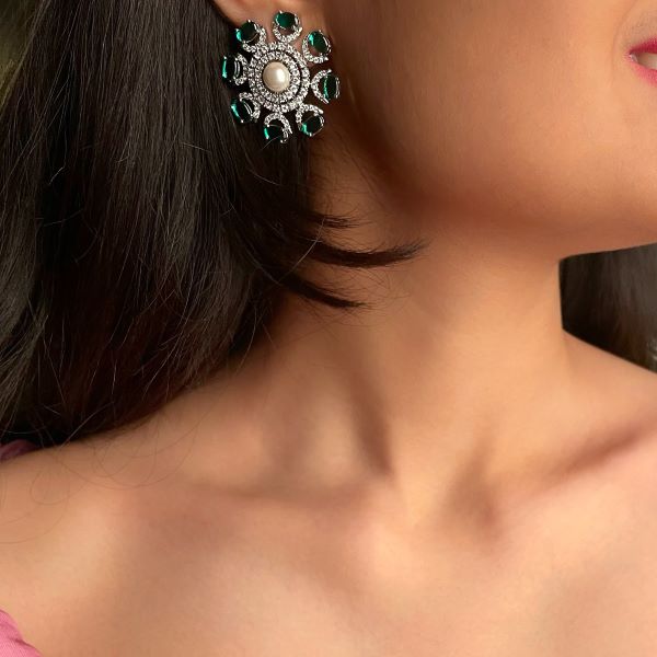 Raaya Green Pearl CZ Designer Studs