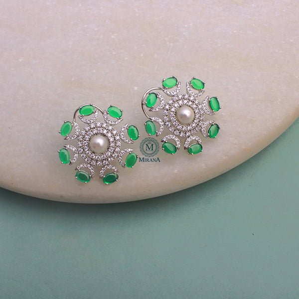 Raaya Green Pearl CZ Designer Studs