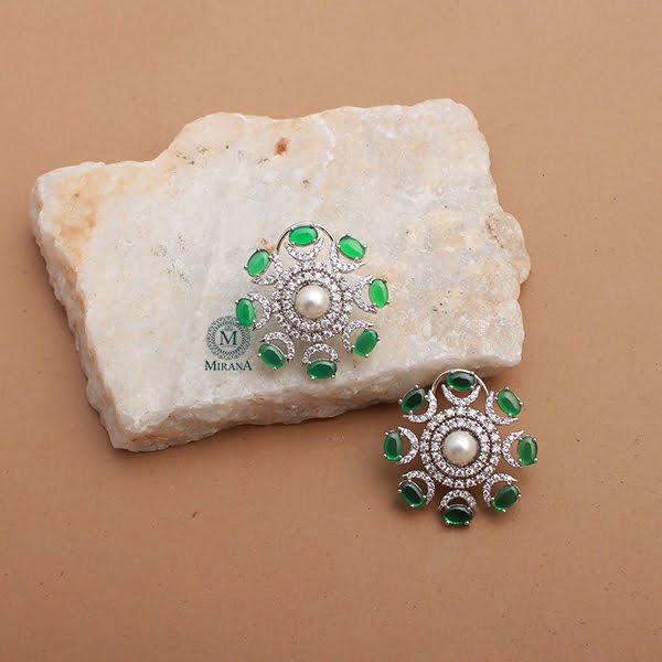 Raaya Green Pearl CZ Designer Studs