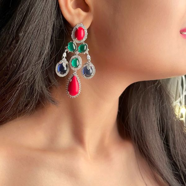 Lily Multi Colour CZ Designer Earrings
