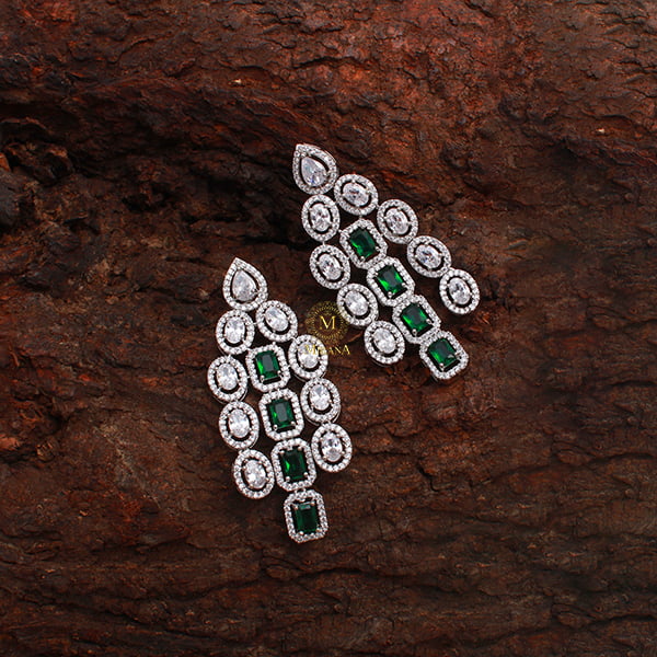 Chrisha Emerald Green CZ Designer Earrings