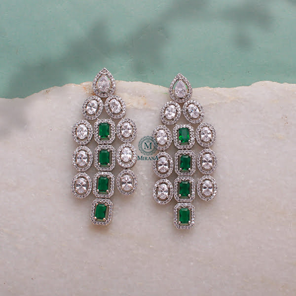 Chrisha Emerald Green CZ Designer Earrings