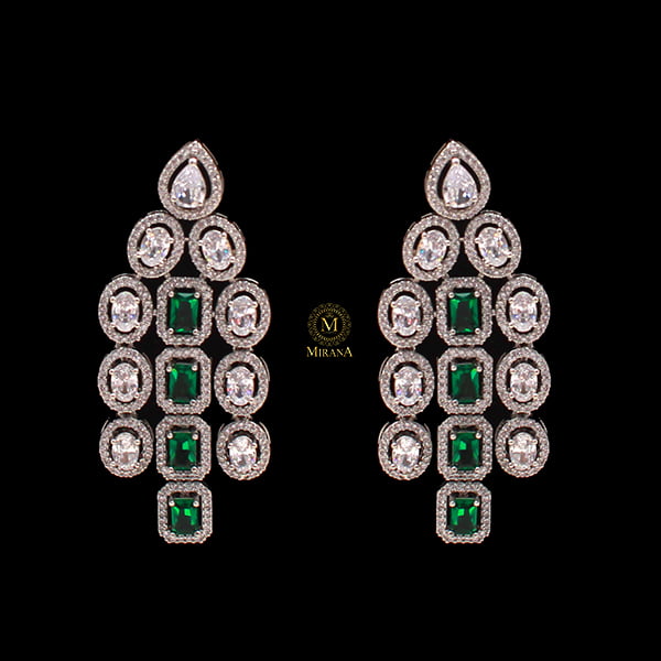 Chrisha Emerald Green CZ Designer Earrings