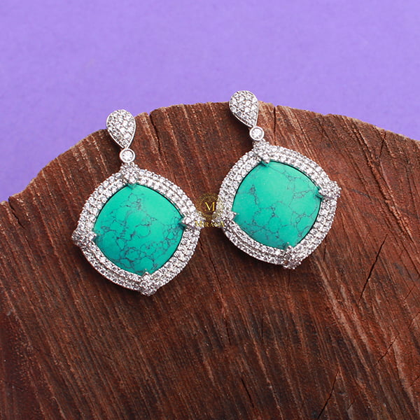 Belina Turquoise CZ Designer Earrings