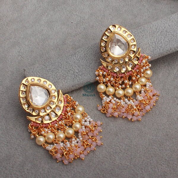 Anisha Pastel Pink Polki Tassels Earrings