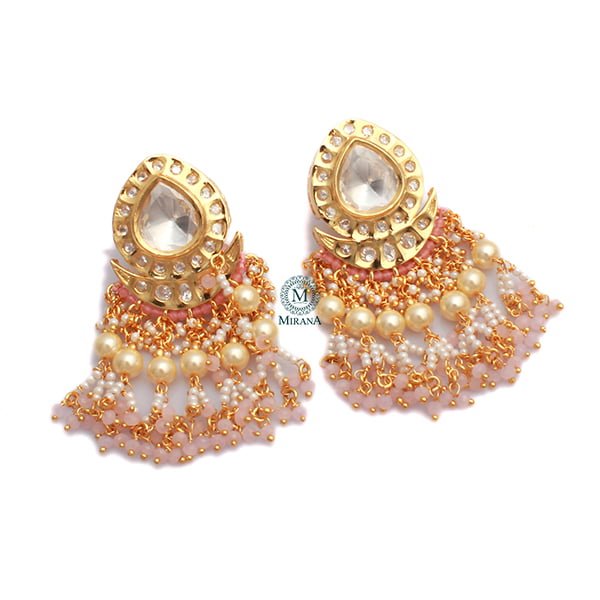 Anisha Pastel Pink Polki Tassels Earrings