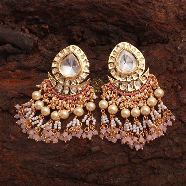 Anisha Pastel Pink Polki Tassels Earrings