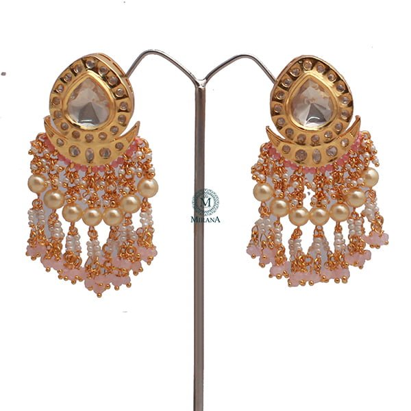 Anisha Pastel Pink Polki Tassels Earrings