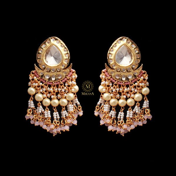 Anisha Pastel Pink Polki Tassels Earrings