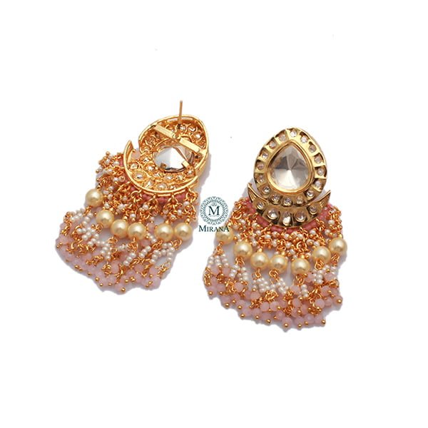 Anisha Pastel Pink Polki Tassels Earrings