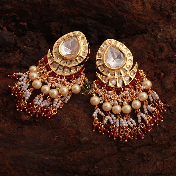 Anisha Ruby Polki Tassels Earrings